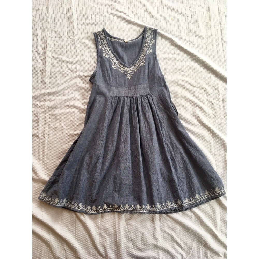 ModCloth En Créme Embroidered Chambray Dress